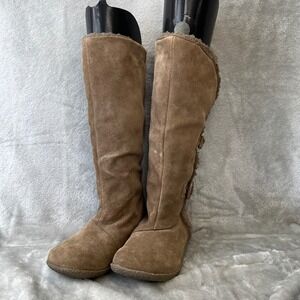 Rocket Dog Womens 6 Tan Suede Tall Toggle Boots Faux Shearling Boho Y2K Gorpcore
